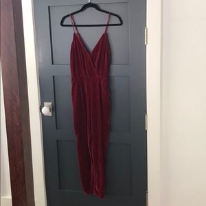 Tularose red velvet jumpsuit